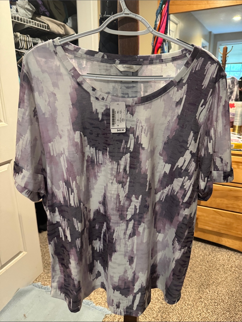 Croft & Barrow Purple Abstract Short Sleeve Blouse